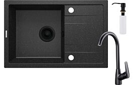 Zlewozmywak granitowy z baterią 1-komorowy z ociekaczem - z dozownikiem Corio