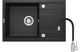 Zlewozmywak granitowy z baterią z elastyczną wylewką Corio