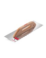 Steel trowel 480x130 mm with U teeth and wooden handle